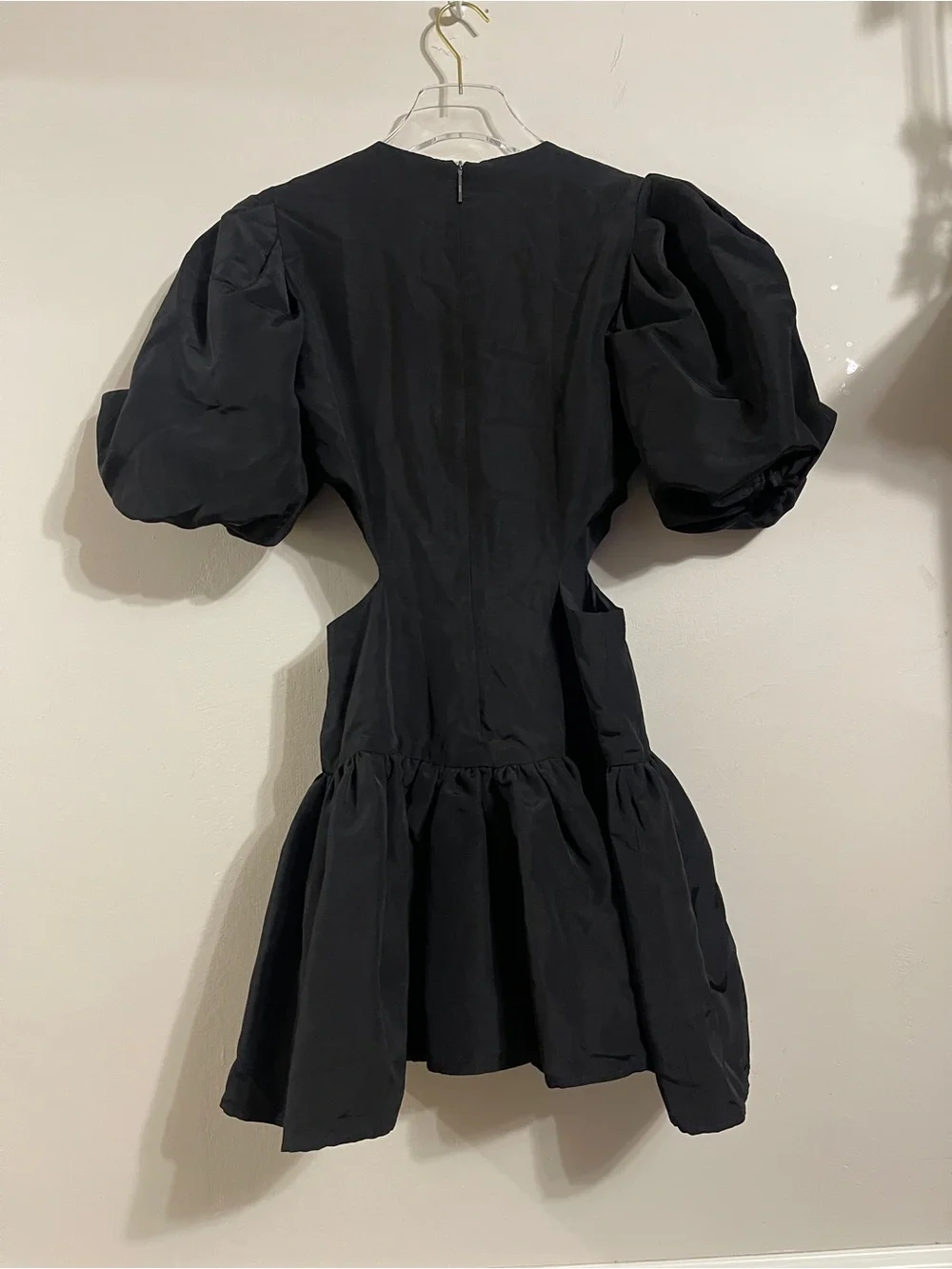 MSGM Black Balloon Sleeve Cut Out Mini Dress